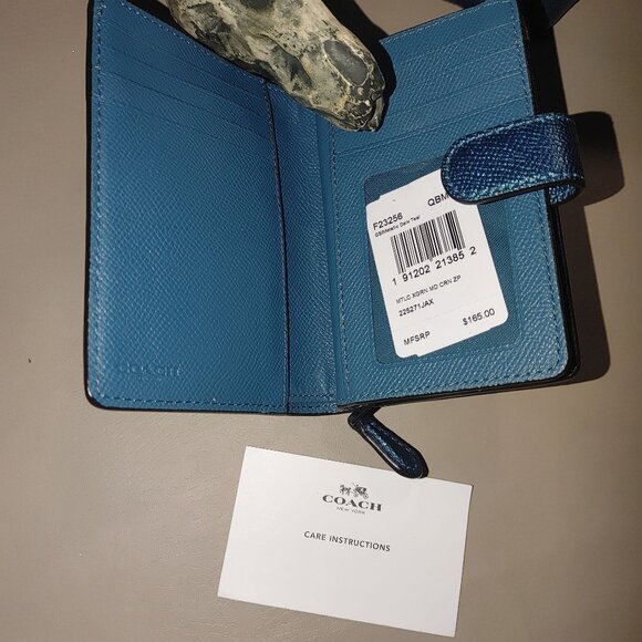 Coach Ava Chain Leather Shoulder Bag Wallet Set Metallic Teal Turquoise Nickle - Picture 3 of 15